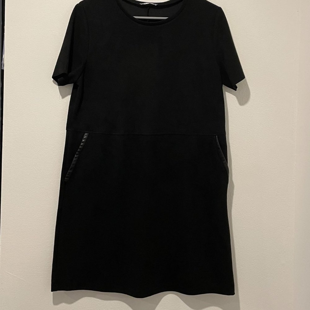 Zara Faux suede & leather trim short dress with slash pockets